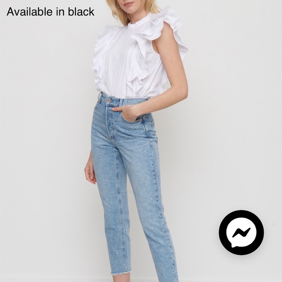 DYNAMITE Frill Poplin Black Top NWT - Picture 3 of 15